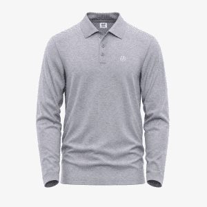 Men's Grey Long-Sleeve Melange Solid Polo Shirt
