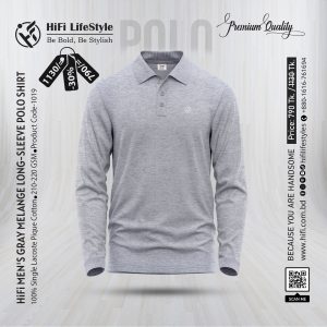 Men's Grey Long-Sleeve Melange Solid Polo Shirt