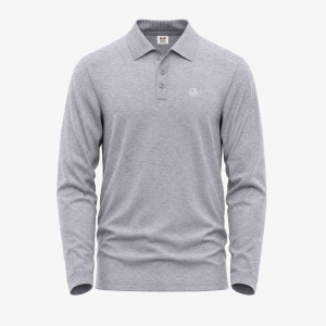 Men's Grey Long-Sleeve Melange Solid Polo Shirt