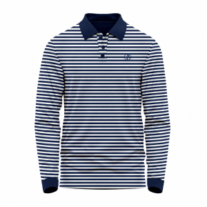 Men's Navy Blue Long-Sleeve Striped Polo Shirt