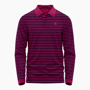 Men's Wine Red Long-Sleeve Striped Polo Shirt