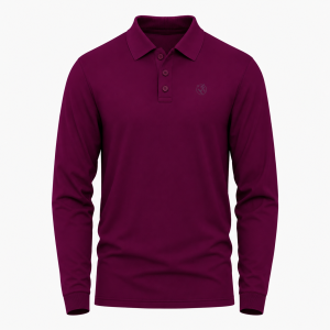 Men's Burgundy Long-Sleeve Solid Polo Shirt
