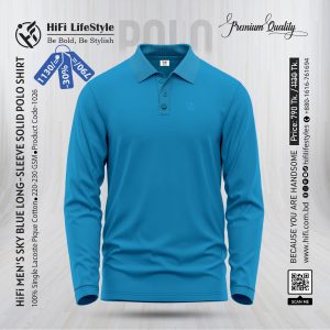 Men's Turquoise Blue Long-Sleeve Solid Polo Shirt