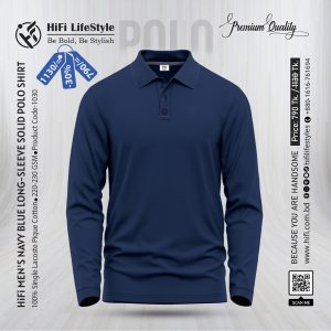Men's Navy Blue Long-Sleeve Solid Polo Shirt