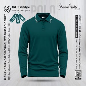 Men's Bottle Green Long-Sleeve Solid Polo Shirt