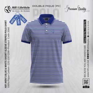 Men's Blue & White Short-Sleeve Striped Polo Shirt