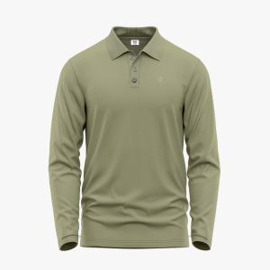 Men’s Beige Long-Sleeve Solid Polo Shirt