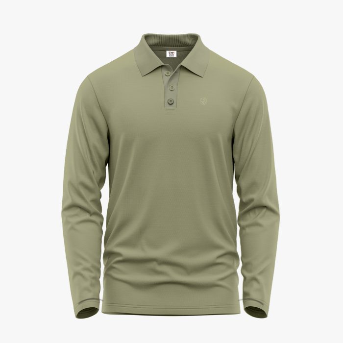 Men’s Beige Long-Sleeve Solid Polo Shirt Men’s Beige Long-Sleeve Solid Polo Shirt