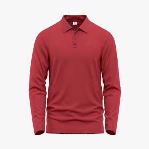 Men’s Coral Pink Long-Sleeve Solid Polo Shirt