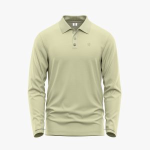 Men's Cream Long-Sleeve Solid Polo Shirt
