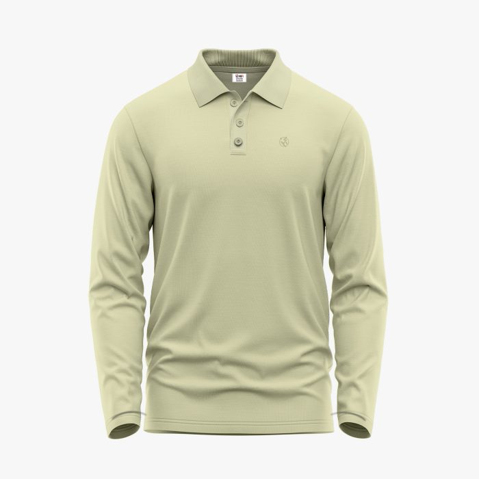Men's Cream Long-Sleeve Solid Polo Shirt Men's Cream Long-Sleeve Solid Polo Shirt