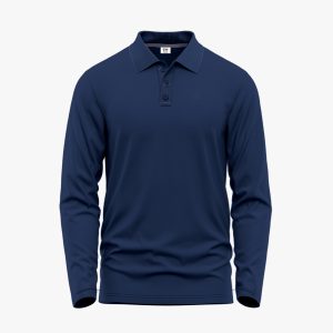 Men's Navy Blue Long-Sleeve Solid Polo Shirt