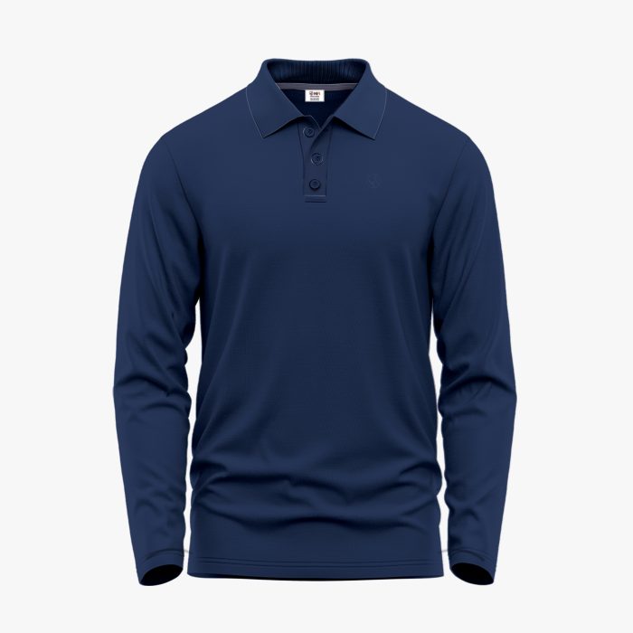Men's Navy Blue Long-Sleeve Solid Polo Shirt Men's Navy Blue Long-Sleeve Solid Polo Shirt