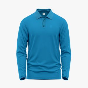 Men's Turquoise Blue Long-Sleeve Solid Polo Shirt