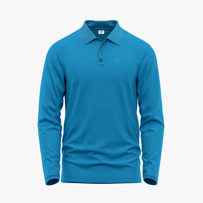 Men's Turquoise Blue Long-Sleeve Solid Polo Shirt