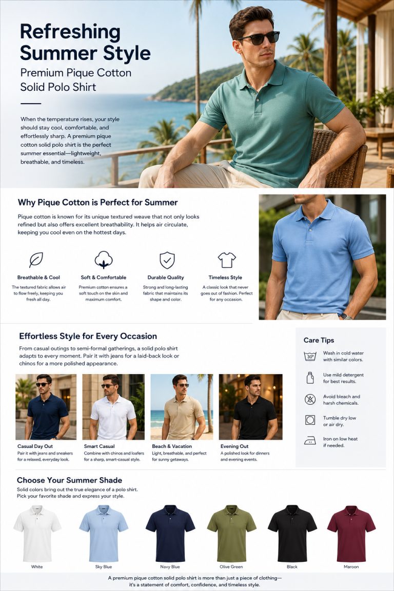 Refreshing Summer Style: Why Premium Pique Cotton Solid Polo Shirts Are a Must-Have