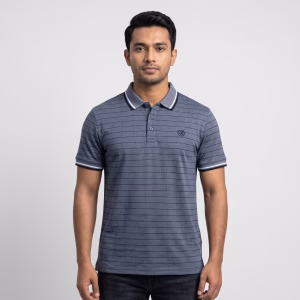 Men's Grey Sep. Black Stripe Short-Sleeve Polo Shirt 1